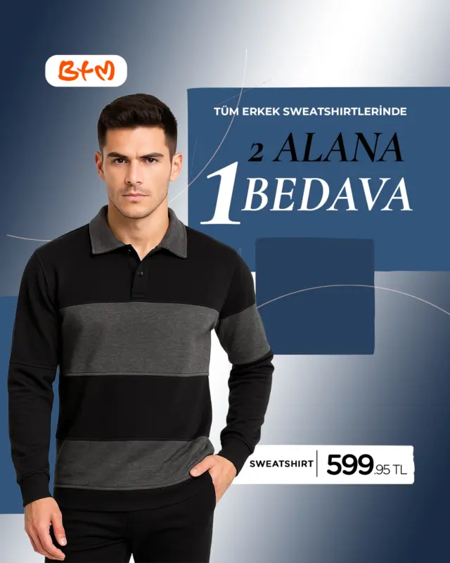 BTM’de erkek sweatshirtlerde 2 alana 1 bedava!
En sevilen modeller şimdi ekstra avantajla.
Mağazalarımız: www.btmmoda.com/btm-magazalarimiz
🧡
