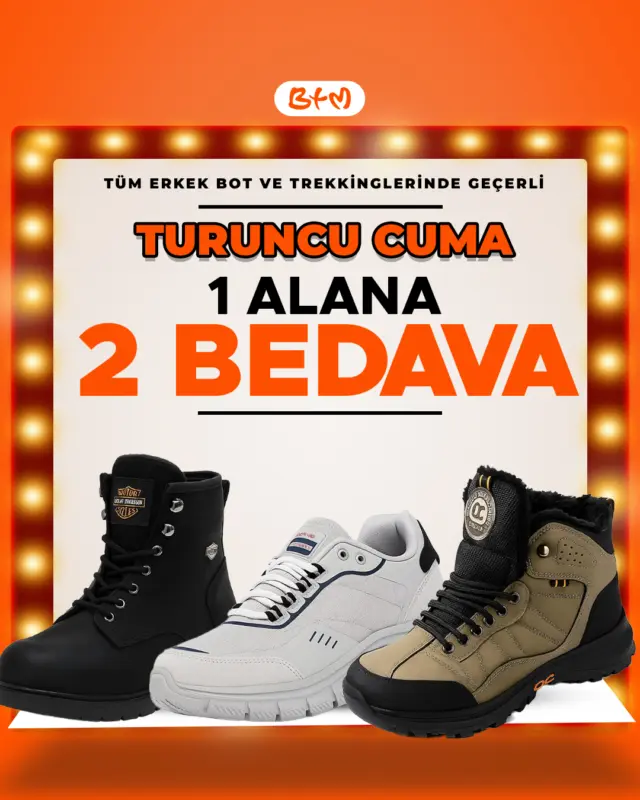 BTM Turuncu Cuma başladı! 🧡
Erkek bot ve trekking modellerinde 1 ALANA 2 BEDAVA fırsatı mağazalarımızda sizleri bekliyor!
📍 Mağazalarımız:
https://www.btmmoda.com/btm-magazalarimiz/