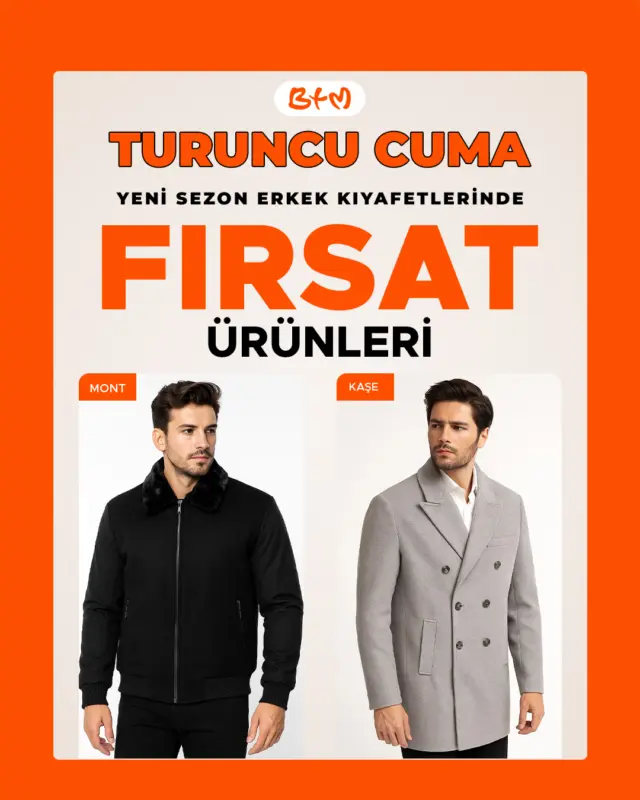 🎉 Turuncu Cuma BTM’de başladı!
Yeni sezon erkek giyim fırsat ürünlerinde özel indirimler mağazalarımızda sizi bekliyor. 👕🧡
📍 Mağazalar: https://www.btmmoda.com/btm-magazalarimiz/
Online satış yoktur.