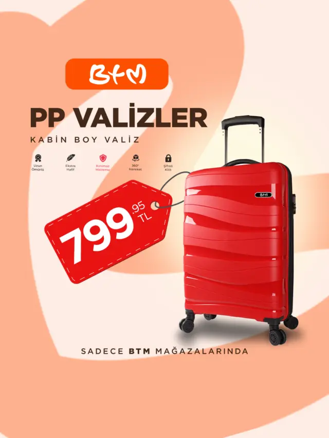 Seyahat ederken şıklığınızdan ödün vermeyin!
BTM Valizleri, yüksek kalite ve modern tasarımıyla her adımda yanınızda.
Her boy, her renk, her yolculuk için mükemmel seçim 🧳
👉 btmmoda.com/btm-magazalarimiz 
🧡 Yalnızca mağazalarımızda, online satışımız yoktur.