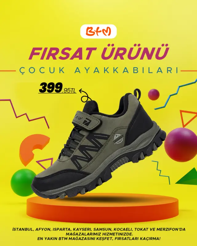 BTM’de Çocuk Ayakkabılarında Büyük Fırsat Başladı! 👟✨
Rengârenk modeller, dayanıklı tabanlar ve kaliteli malzemeler şimdi özel fırsat ürünlerinde inanılmaz avantajlarla!
Çocuğunuzun hem rahat edeceği hem de severek giyeceği ayakkabılar BTM’de sizi bekliyor.
Uygun fiyat, yüksek kalite, kaçırılmayacak fırsatlar!
📍 Mağazalarımızı ziyaret edin:
https://www.btmmoda.com/btm-magazalarimiz/
Online satışımız yoktur.