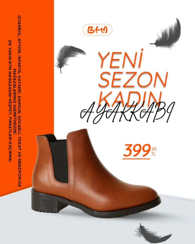 BTM’de Yeni Sezon Kadın Ayakkabıları Geldi! 👠✨
Stilini tamamlayan, gün boyu konfor sunan yepyeni modeller BTM mağazalarında seni bekliyor!
Günlük, spor, klasik, bot… Aradığın her tarz şimdi çok daha iddialı fiyatlarla raflarda.
En trend renkler, en şık detaylar ve her adımda kalite!
Yeni sezonda adımlarını BTM ile güçlendir. 💫
📍 Mağaza Konumlarımız:
https://www.btmmoda.com/btm-magazalarimiz/
Online satışımız yoktur. Tüm ürünler yalnızca mağazalarımızda.