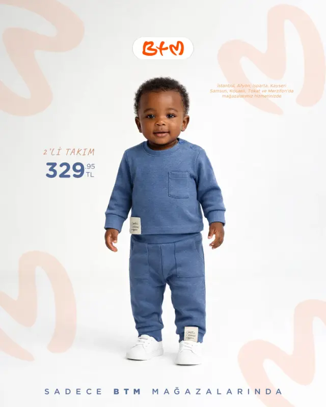 🧡 BTM’de çocuk giyimde AVANTAJLI FİYATLAR seni bekliyor.
Minik Tarzlar, Güzel Fırsatlar BTM mağazalarında.

📍 Sana en yakın BTM mağazasını keşfet: https://www.btm.com/btm-magazalarimiz