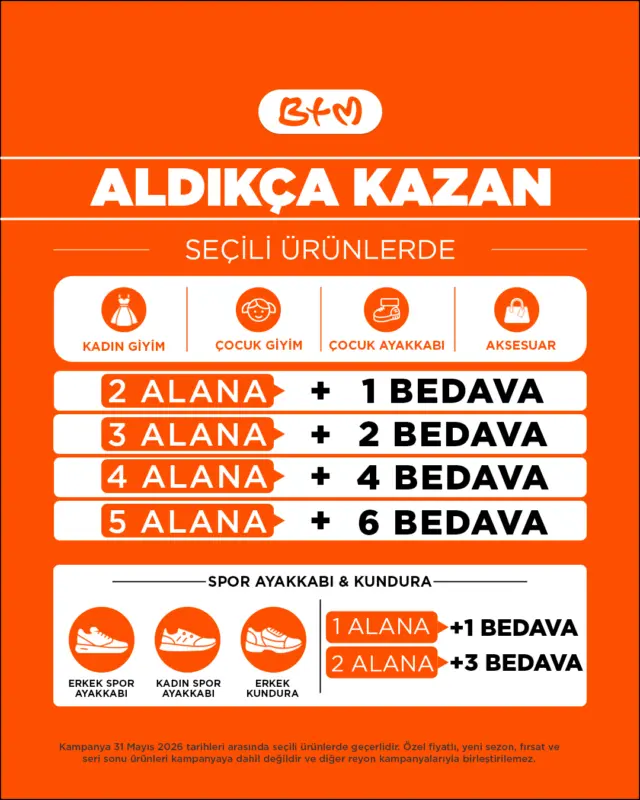 ALDIKÇA KAZAN BAŞLADI! 🔥

Seçili ürünlerde alışveriş yaptıkça kazanç büyüyor!
Kadın giyimden çocuk ürünlerine, aksesuardan ayakkabıya kadar fırsatlar seni bekliyor!

👉 Sana en yakın BTM mağazasını keşfet:
https://www.btmmoda.com/btm-magazalarimiz/