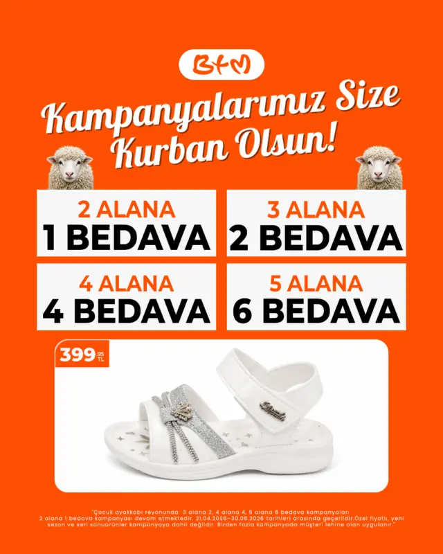 BTM’de bayram bereketi başladı! 🧡
Kurban Bayramı’na özel fırsatlarla hem sen kazan, hem sevdiklerin mutlu olsun.
Çocuk ayakkabı reyonunda geçerli Aldıkça Kazan kampanyamızla;
2 alana 1, 3 alana 1, 4 alana 4, 5 alana 6 BEDAVA fırsatı seni bekliyor!
Bayram alışverişinin en renkli hali BTM mağazalarında 🎉
👉 Sana en yakın BTM mağazasını keşfet:
https://www.btmmoda.com/btm-magazalarimiz/