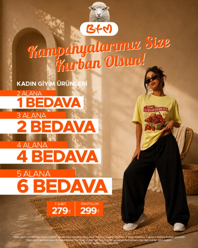 BTM’de kadın giyimde bayram fırsatları başladı! 🧡
Kurban Bayramı’na özel sezonun en şık kadın giyim ürünleri şimdi Aldıkça Kazan kampanyasıyla seni bekliyor ✨

Elbiseden bluze, etekten pantolona kadar birbirinden şık kombinlerde;
2 alana 1, 3 alana 2, 4 alana 4, 5 alana 6 BEDAVA fırsatı şimdi BTM mağazalarında 🎉

Bayram şıklığını avantajlı alışverişle tamamla, kazandıkça daha fazlasını al!
Moda dolu bayram alışverişinin adresi yine BTM 🧡

👉 Sana en yakın BTM mağazasını keşfet:
btmmoda.com/btm-magazalarimiz