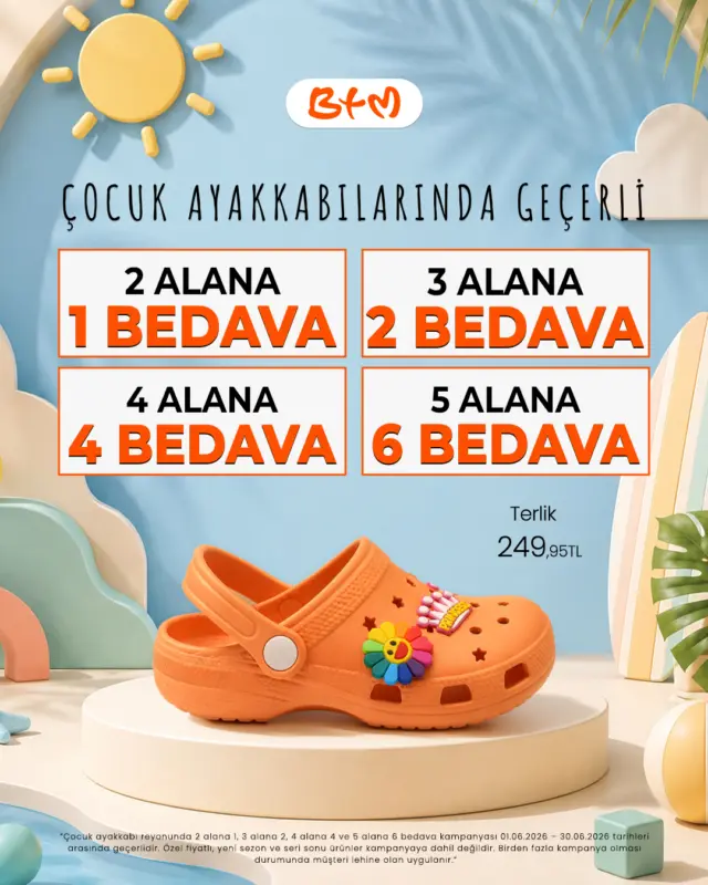 ALDIKÇA KAZAN zamanı başladı! 🔥
Çocuk ayakkabılarında fırsat büyüyor, sen aldıkça BTM kazandırıyor!

👟 2 ALANA +1 BEDAVA
👟 3 ALANA +2 BEDAVA
👟 4 ALANA +4 BEDAVA
👟 5 ALANA +6 BEDAVA

Sana en yakın mağazayı keşfet 👉
https://www.btmmoda.com/btm-magazalarimiz/